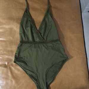 Hm Olive Green One Piece Bodysuit with Plunging Neckline